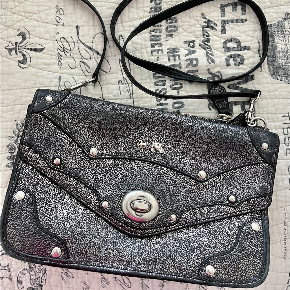 Charcoal Grey Pebble Leather Coach Bag